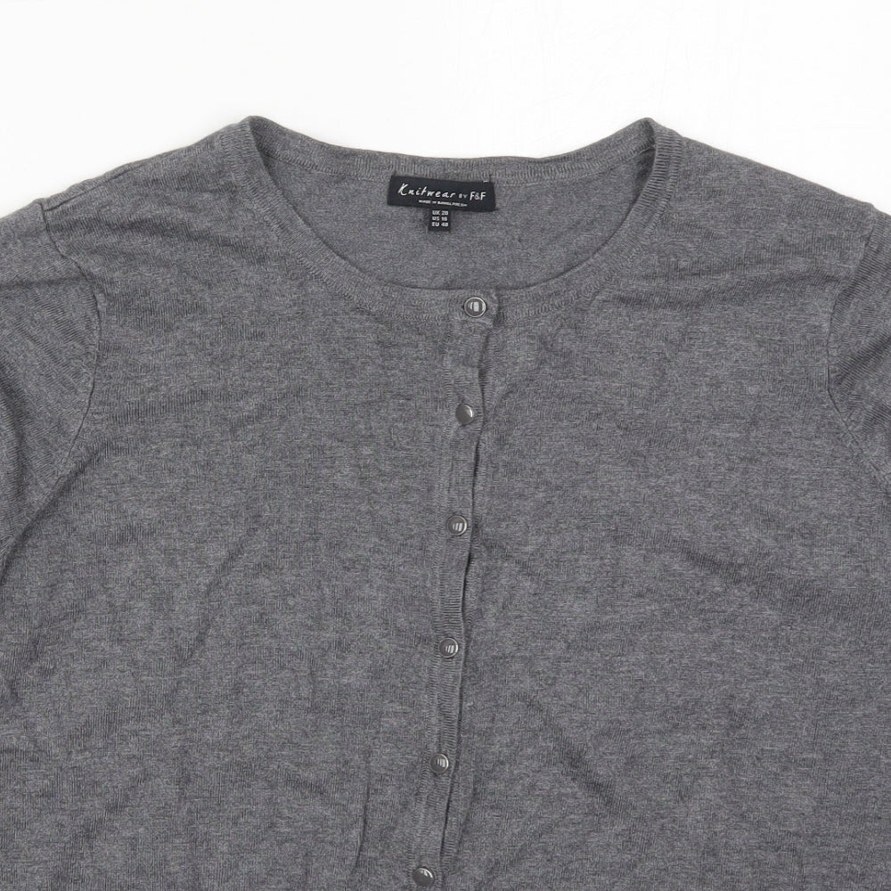 F&F Womens Grey Crew Neck  Viscose Cardigan Jumper Size 20
