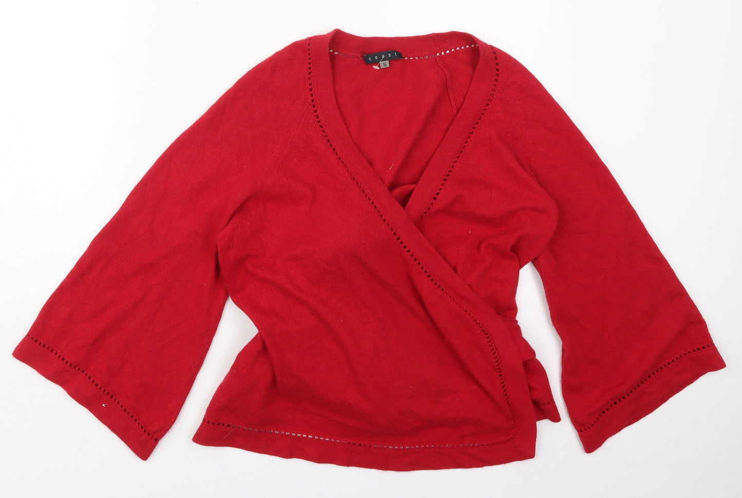 Coast Womens Red V-Neck  Viscose Wrap Jumper Size 18