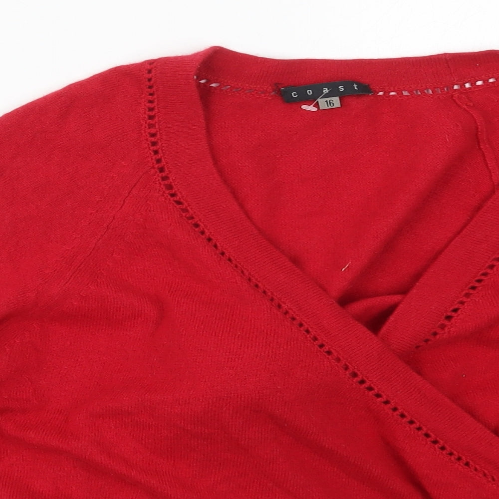 Coast Womens Red V-Neck  Viscose Wrap Jumper Size 18