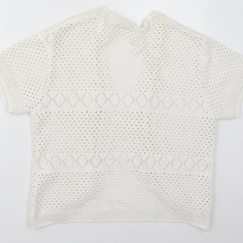 Glimpse Womens White V-Neck  Acrylic Cardigan Jumper Size L