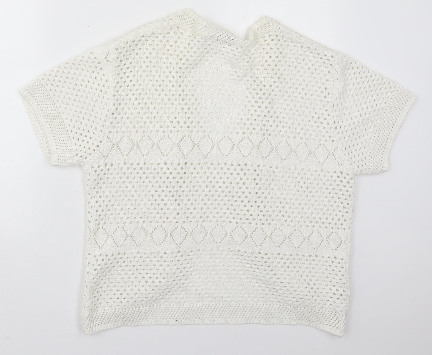 Glimpse Womens White V-Neck  Acrylic Cardigan Jumper Size L