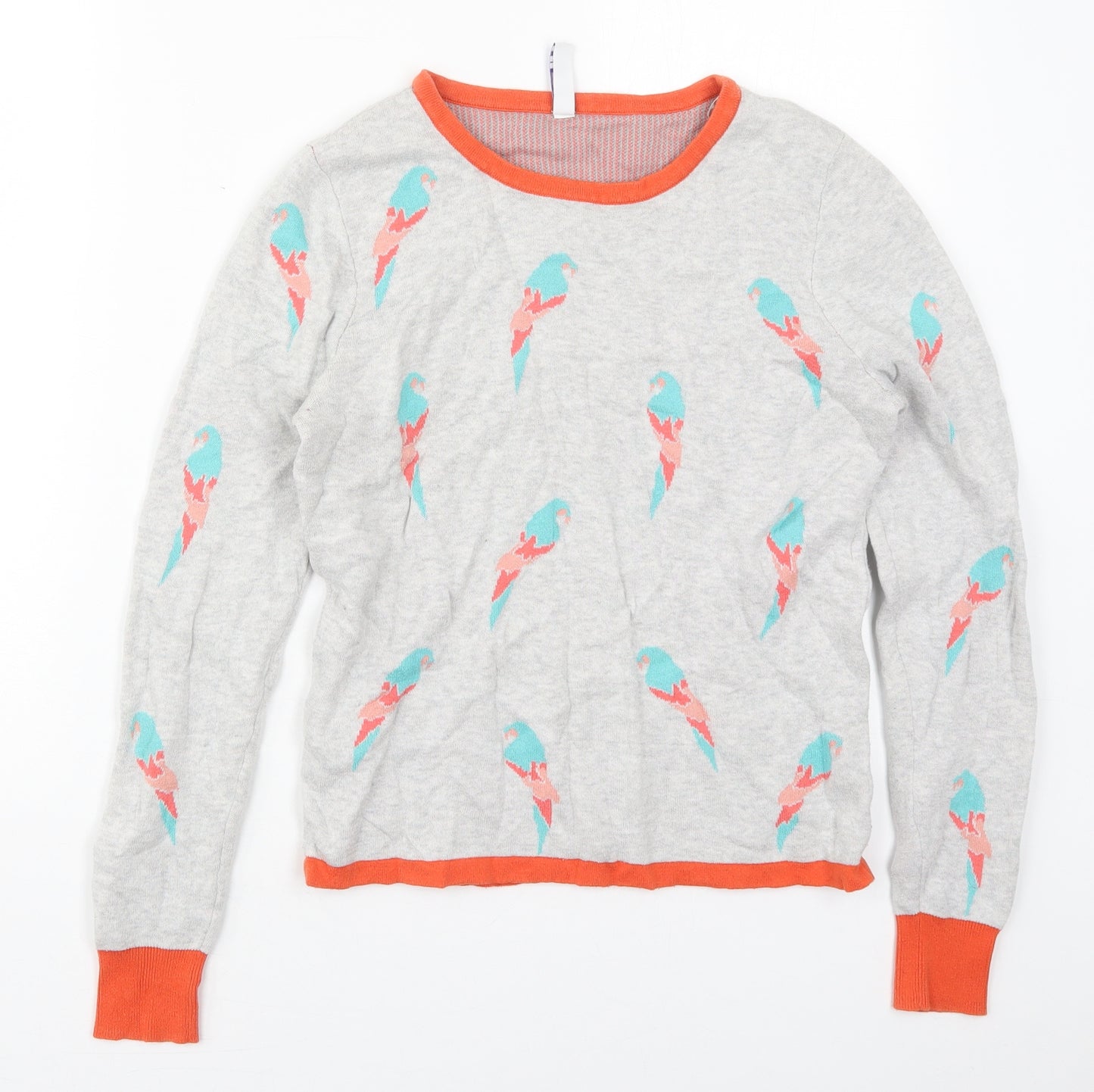 Henry Holland Womens Grey Crew Neck  Cotton Pullover Jumper Size 12   - Parrots