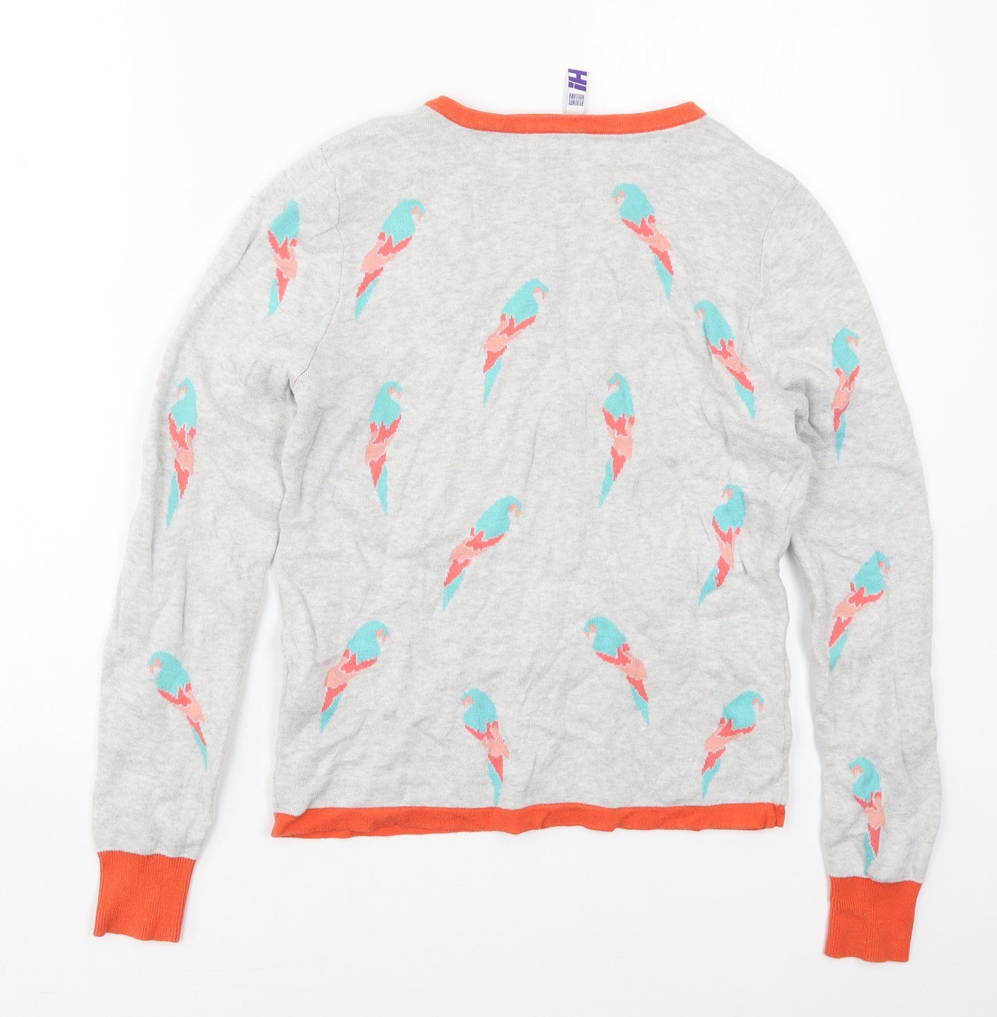 Henry Holland Womens Grey Crew Neck  Cotton Pullover Jumper Size 12   - Parrots