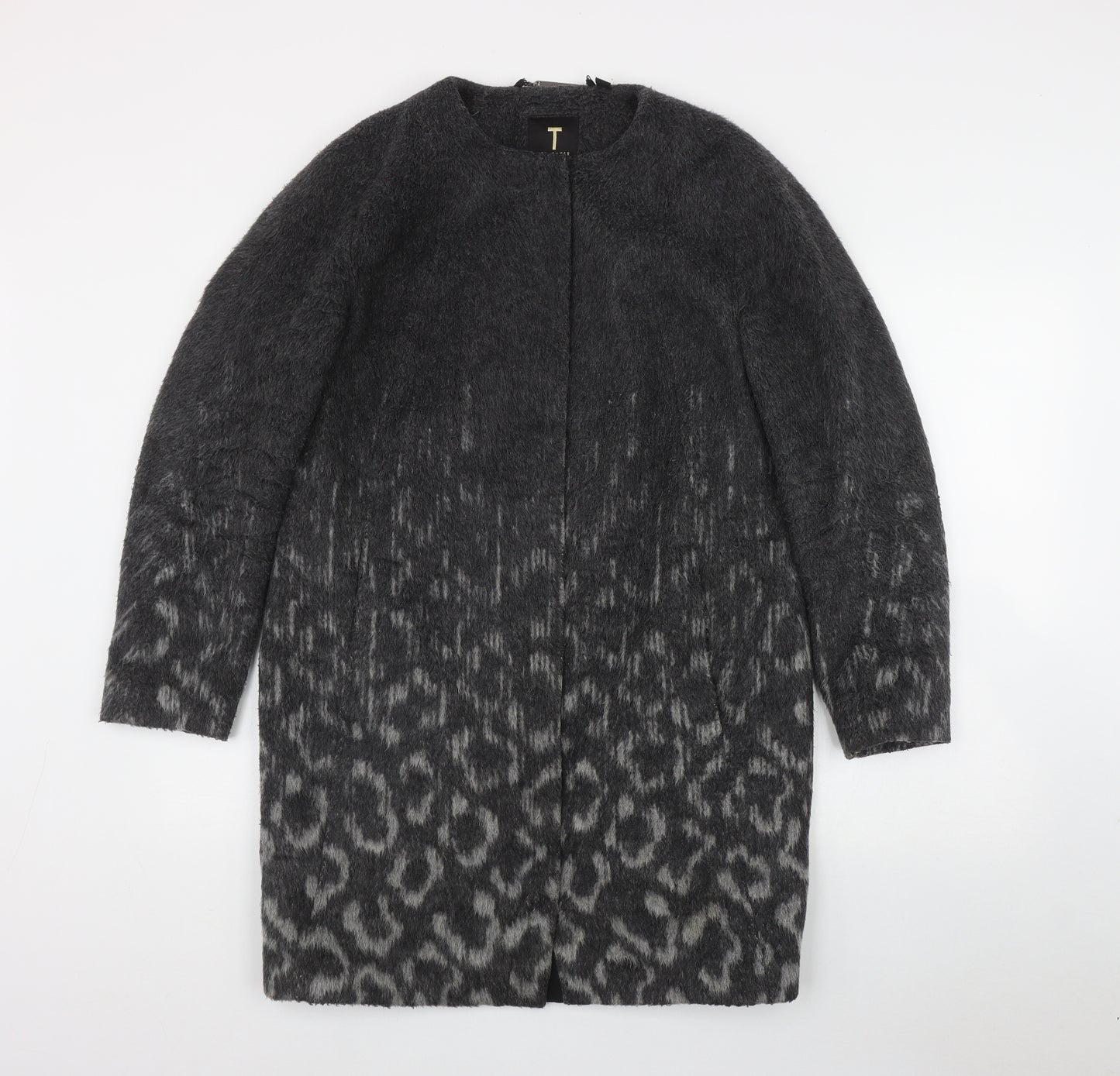 Ted Baker Womens Grey Animal Print  Overcoat Coat Size 6  Zip