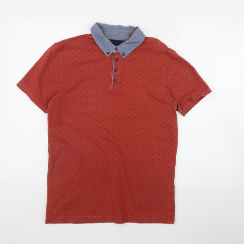 NEXT Mens Orange Polka Dot Cotton  Polo Size S Collared Button