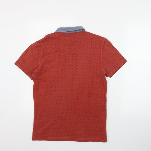 NEXT Mens Orange Polka Dot Cotton  Polo Size S Collared Button