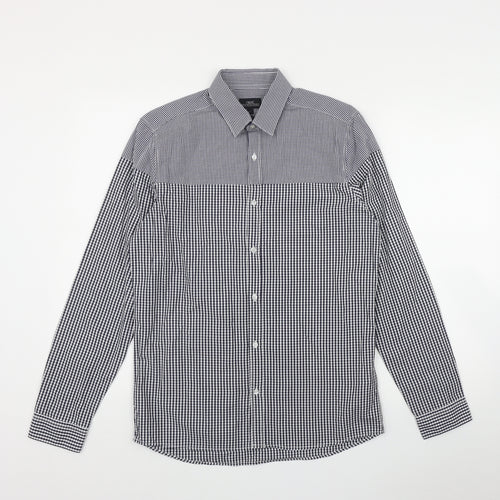 NEXT Mens Black Check Cotton  Button-Up Size S Collared Button