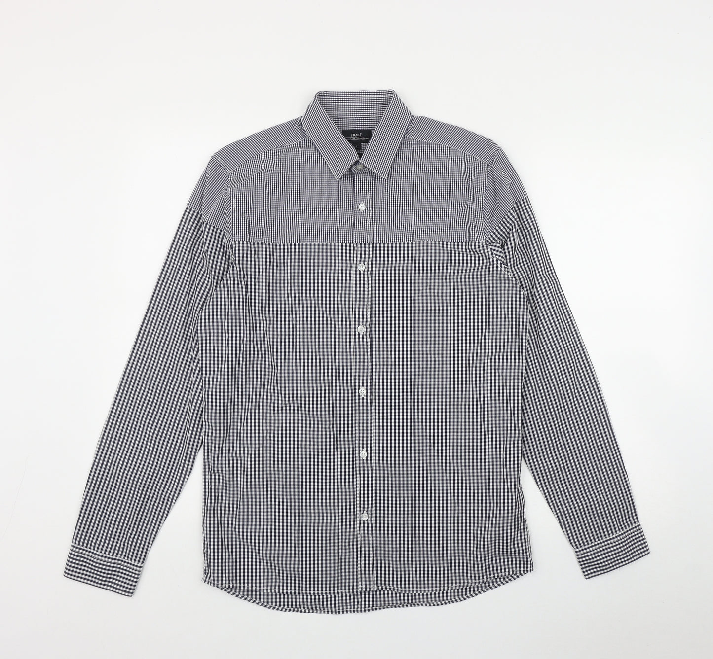 NEXT Mens Black Check Cotton  Button-Up Size S Collared Button