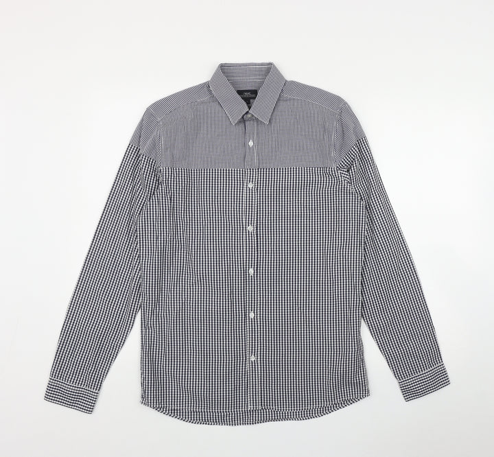 NEXT Mens Black Check Cotton  Button-Up Size S Collared Button