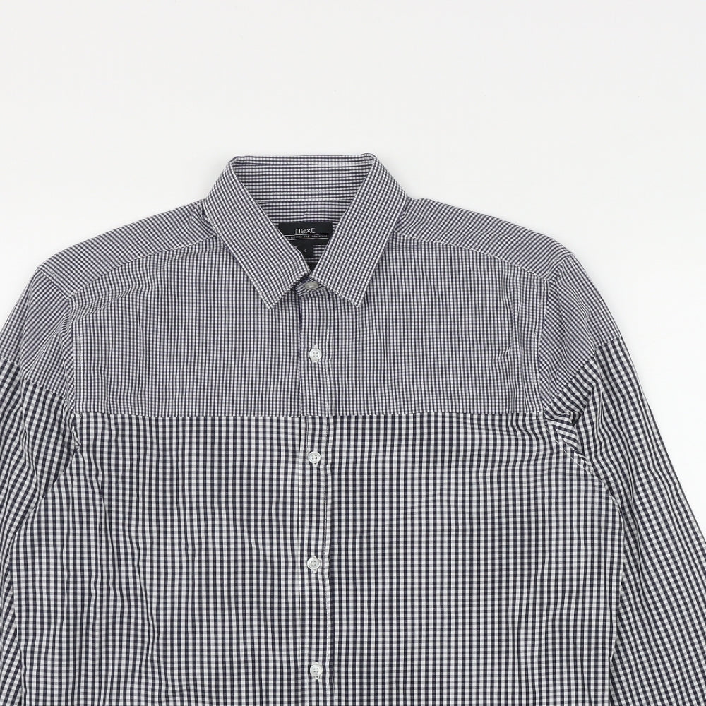NEXT Mens Black Check Cotton  Button-Up Size S Collared Button