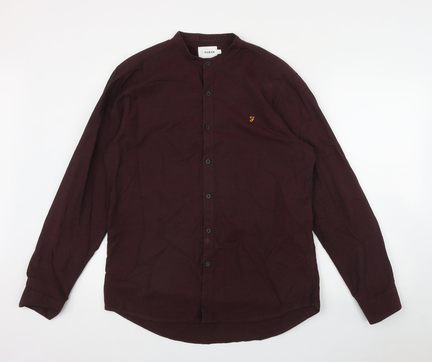 Farah Mens Red  Cotton  Button-Up Size L Collared Button