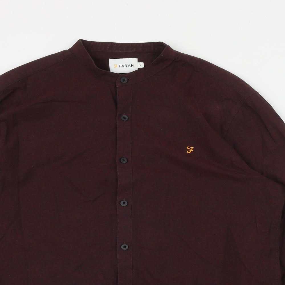 Farah Mens Red  Cotton  Button-Up Size L Collared Button