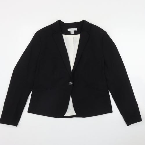 H&M Womens Black   Kimono Blazer Size 16  Button