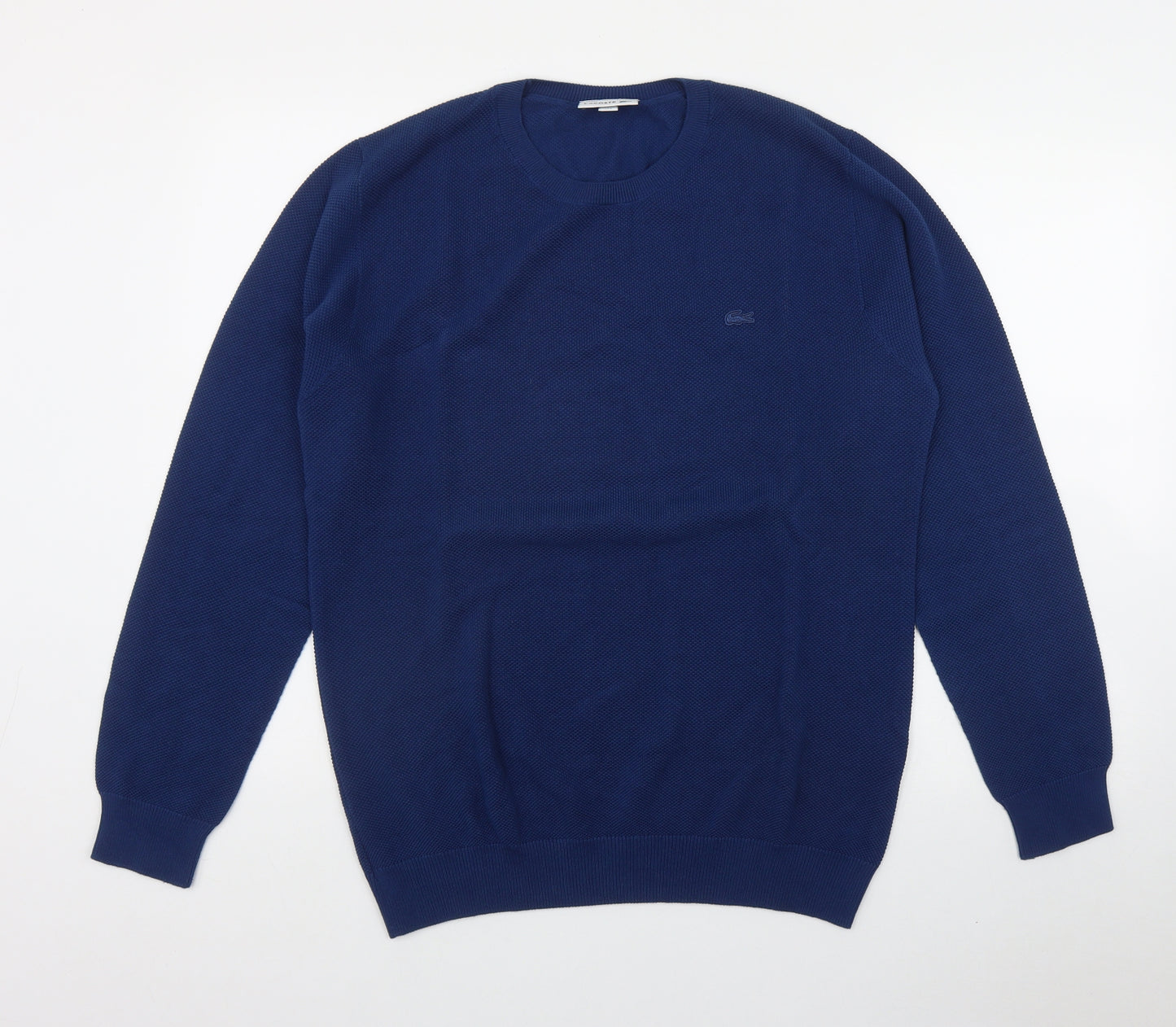 Lacoste Mens Blue Round Neck  Cotton Pullover Jumper Size L