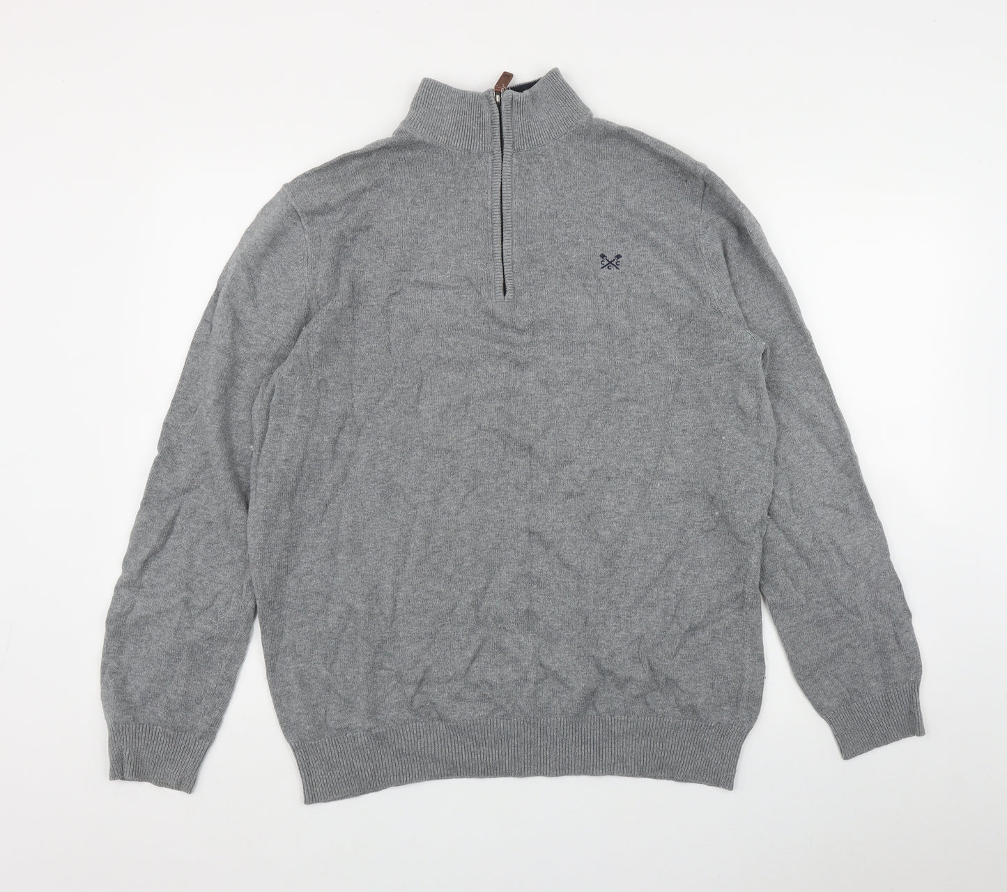 Crew Clothing Mens Grey High Neck  Cotton Pullover Jumper Size L