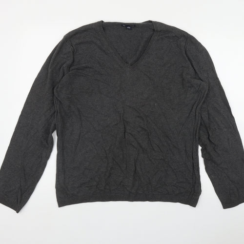 Gap Mens Grey V-Neck  Cotton Pullover Jumper Size L