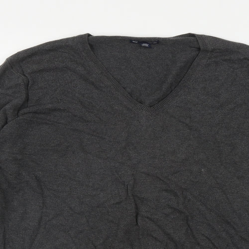 Gap Mens Grey V-Neck  Cotton Pullover Jumper Size L