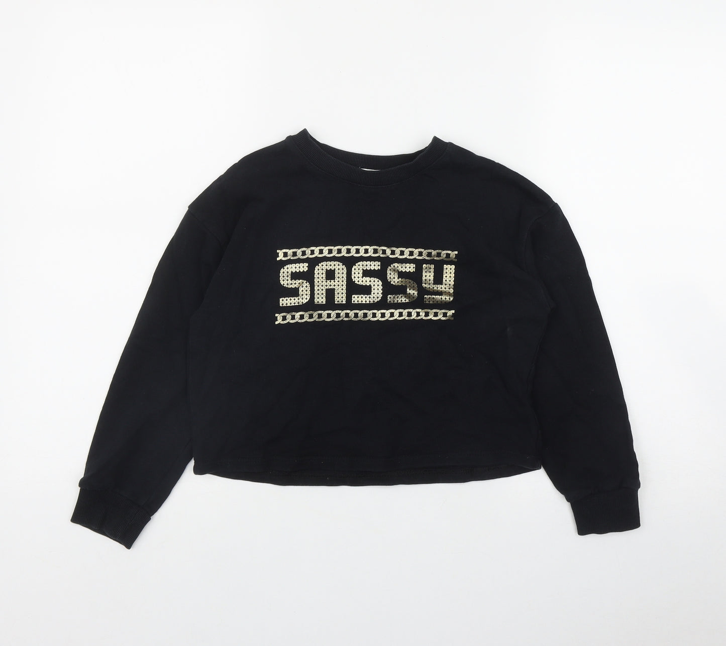 River Island Girls Black  Cotton Pullover Sweatshirt Size 7-8 Years   - 'Sassy'