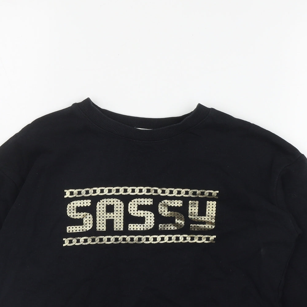 River Island Girls Black  Cotton Pullover Sweatshirt Size 7-8 Years   - 'Sassy'
