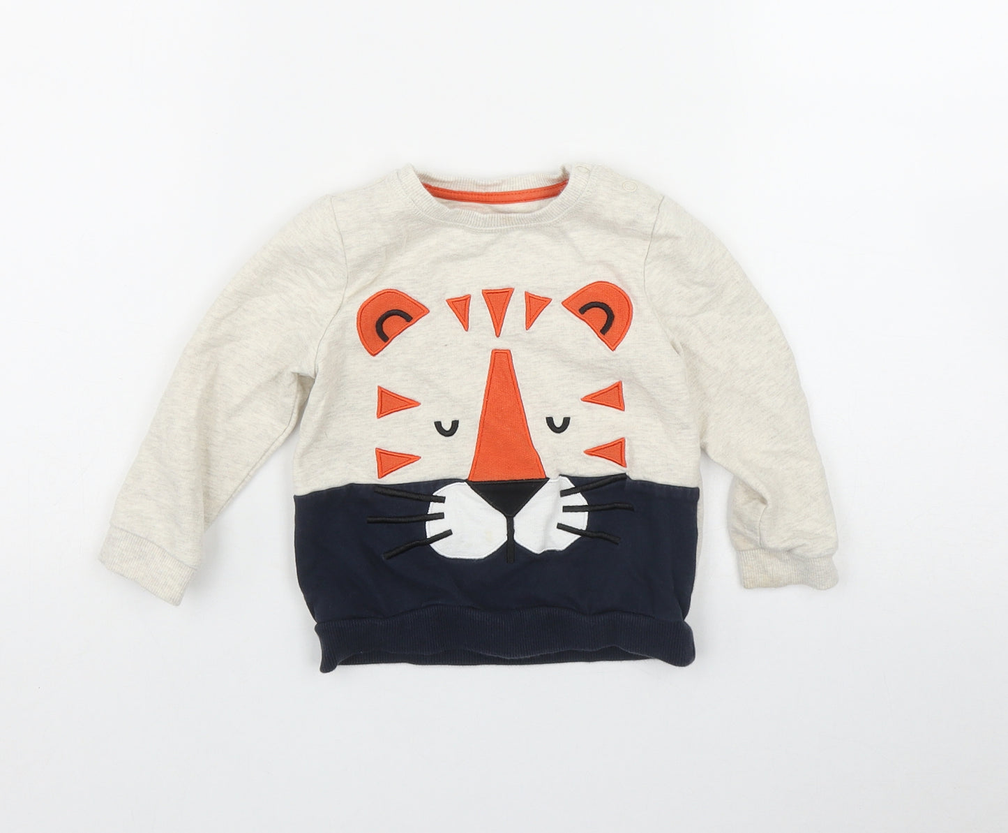 F&F Boys Beige  Cotton Pullover Jumper Size 12-18 Months  Snap - Tiger