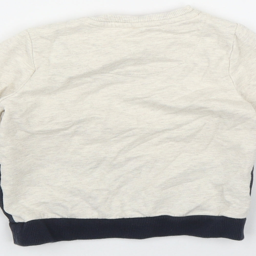 F&F Boys Beige  Cotton Pullover Jumper Size 12-18 Months  Snap - Tiger