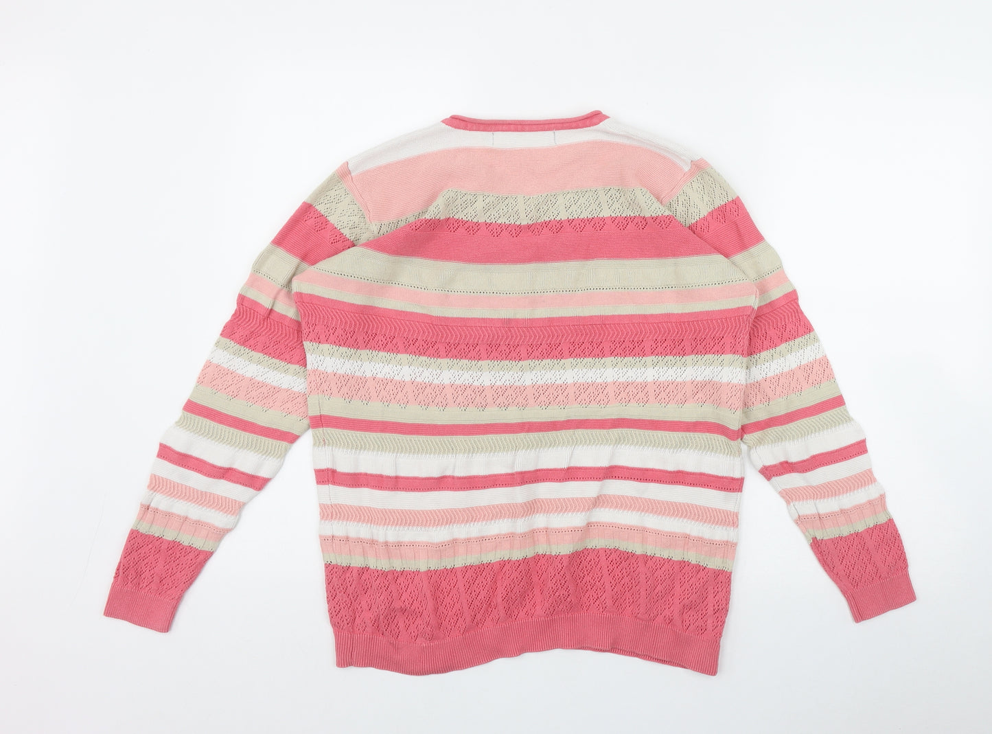 Isle Womens Pink V-Neck Striped Cotton Pullover Jumper Size M