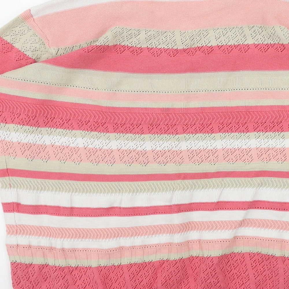 Isle Womens Pink V-Neck Striped Cotton Pullover Jumper Size M