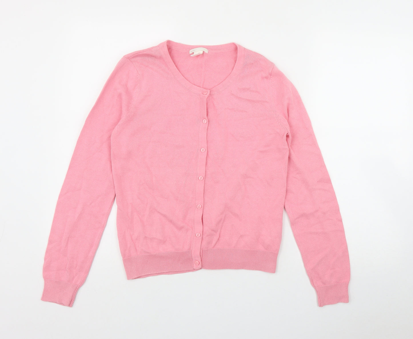 H&M Womens Pink Round Neck  Cotton Cardigan Jumper Size S