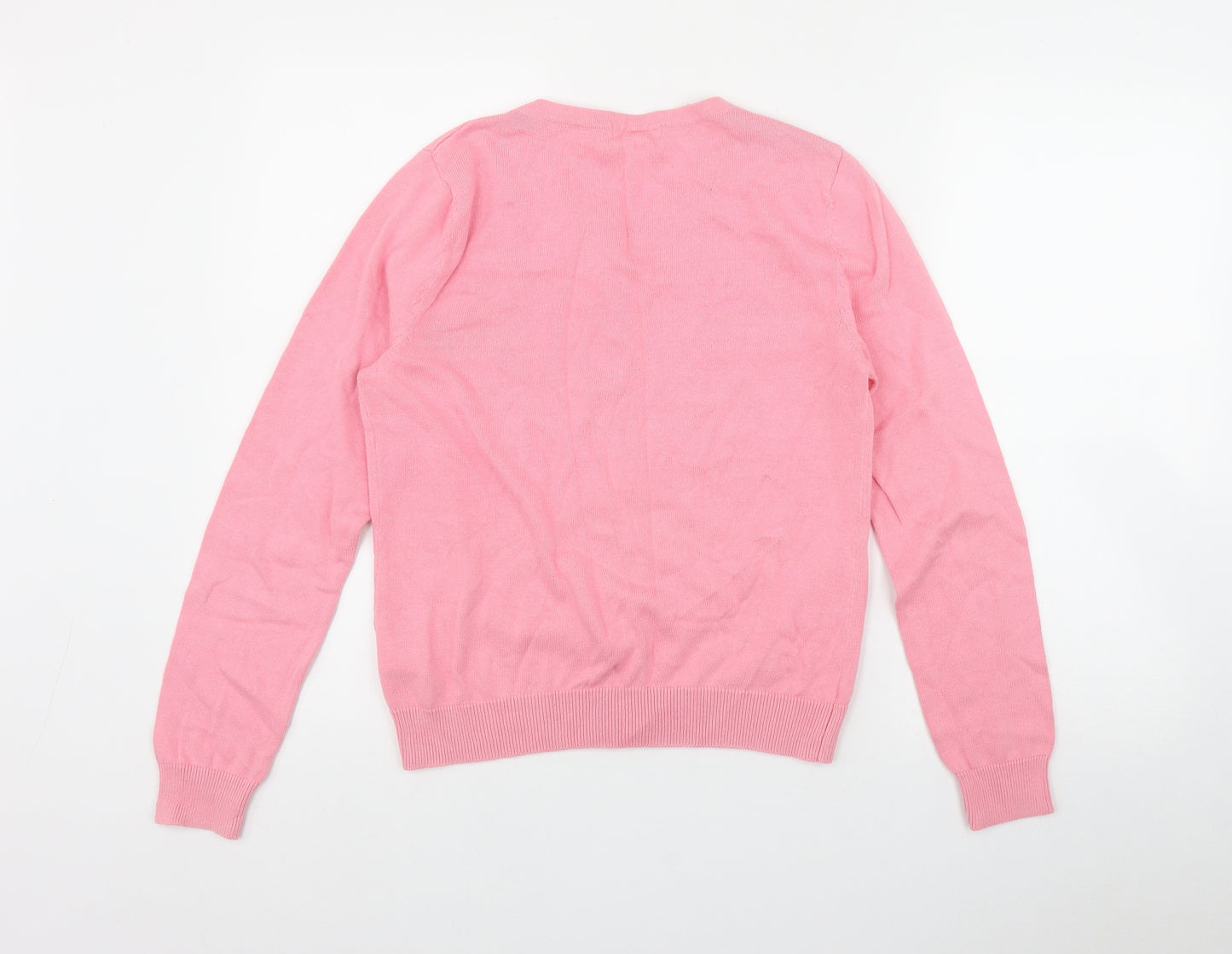 H&M Womens Pink Round Neck  Cotton Cardigan Jumper Size S