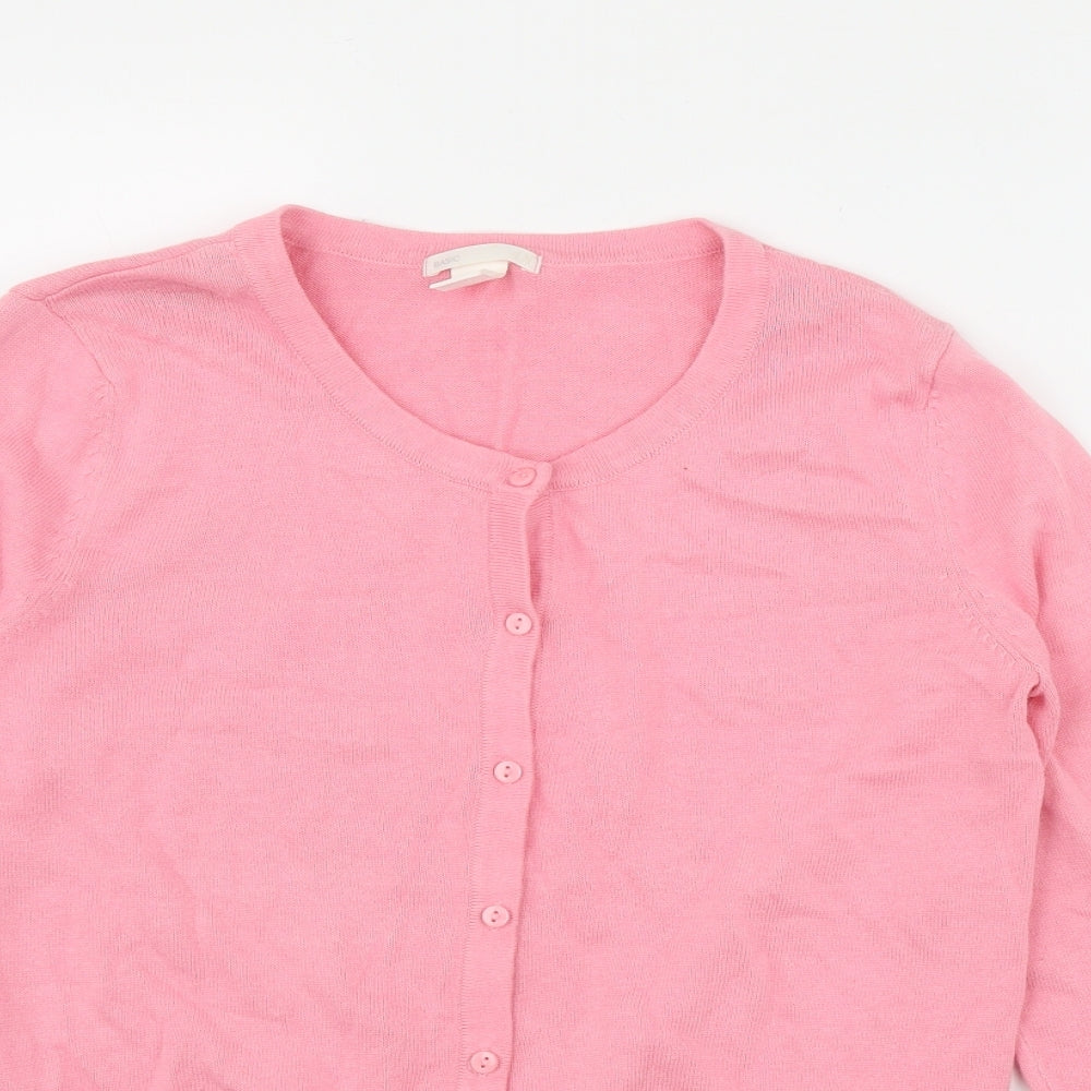 H&M Womens Pink Round Neck  Cotton Cardigan Jumper Size S