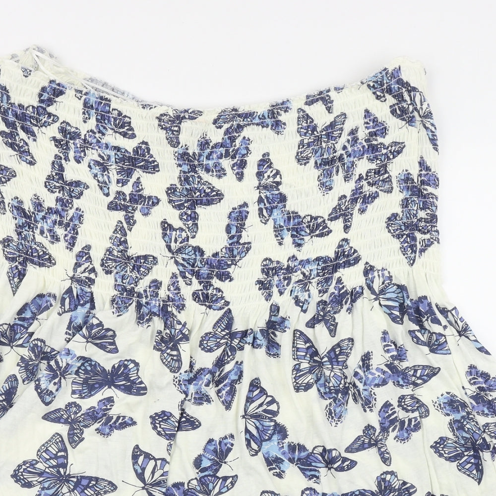 Love Yours Womens White Geometric Viscose Basic Tank Size 26 Off the Shoulder - Butterfly Print