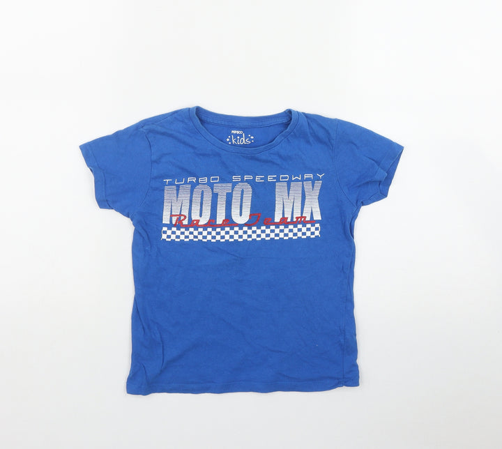 Pep & Co Boys Blue Cotton Basic T-Shirt Size 5-6 Years Round Neck - Moto MX
