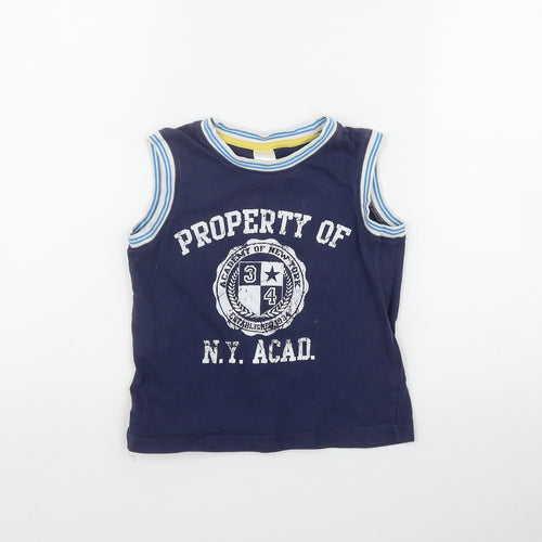 S G Junior Boys Blue  Cotton Basic Tank Size 5-6 Years Round Neck