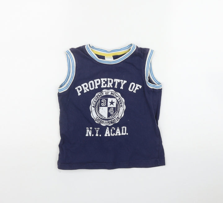 S G Junior Boys Blue  Cotton Basic Tank Size 5-6 Years Round Neck
