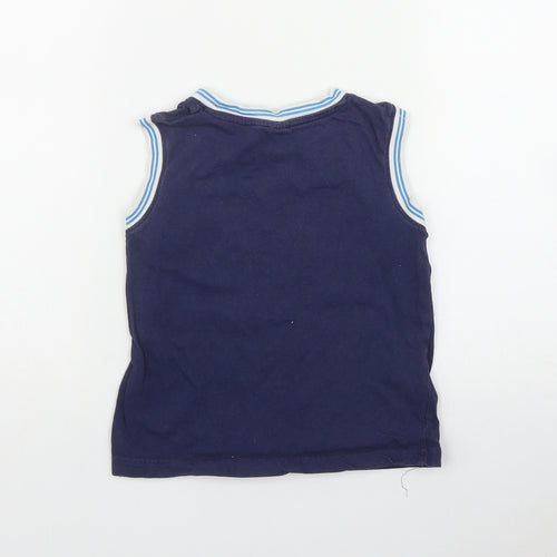 S G Junior Boys Blue  Cotton Basic Tank Size 5-6 Years Round Neck