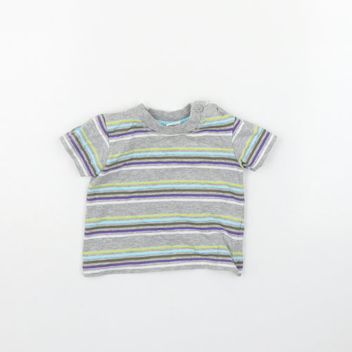 Disney Boys Grey Striped Cotton Basic T-Shirt Size 3-6 Months Round Neck Button