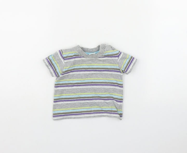 Disney Boys Grey Striped Cotton Basic T-Shirt Size 3-6 Months Round Neck Button