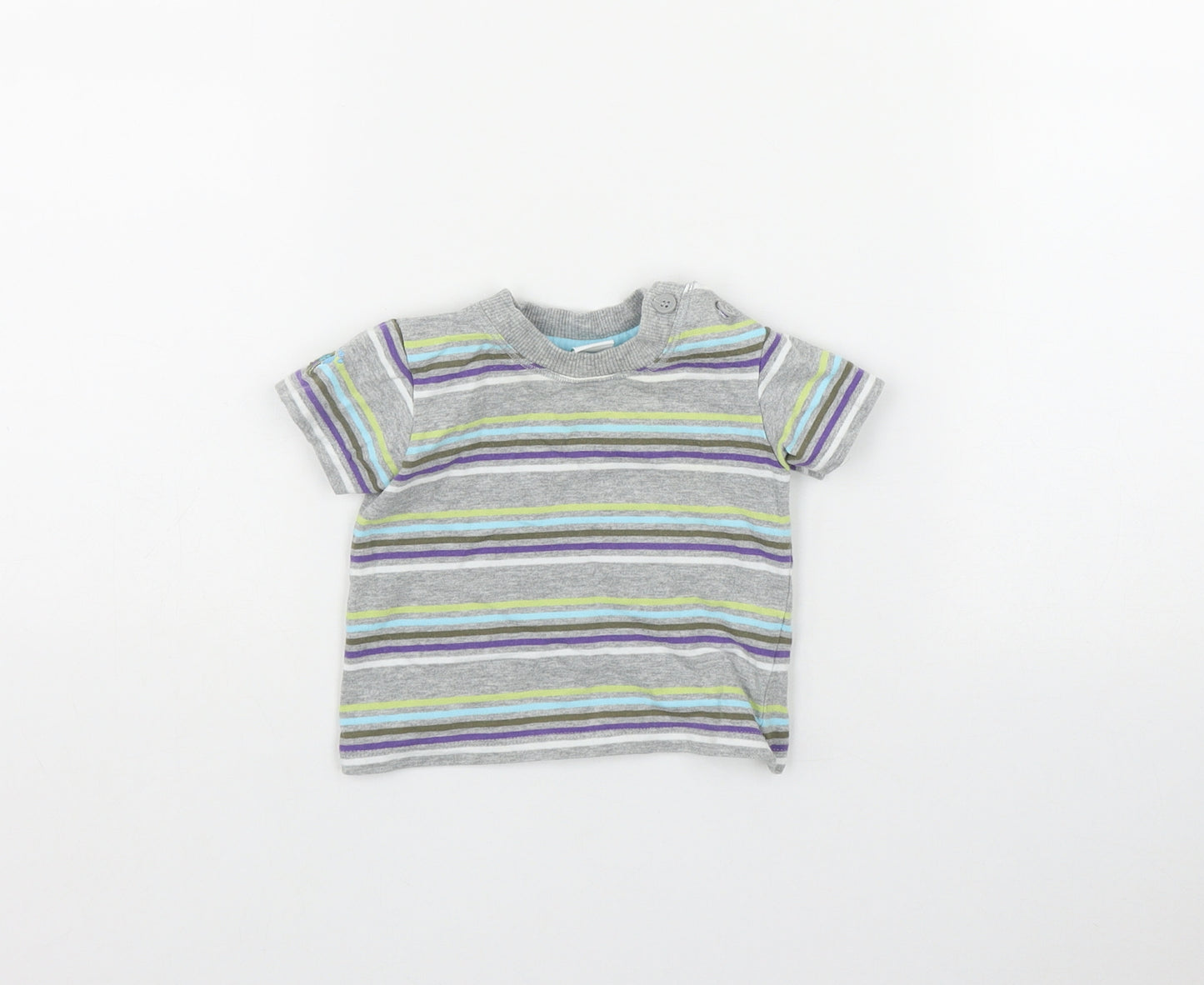 Disney Boys Grey Striped Cotton Basic T-Shirt Size 3-6 Months Round Neck Button