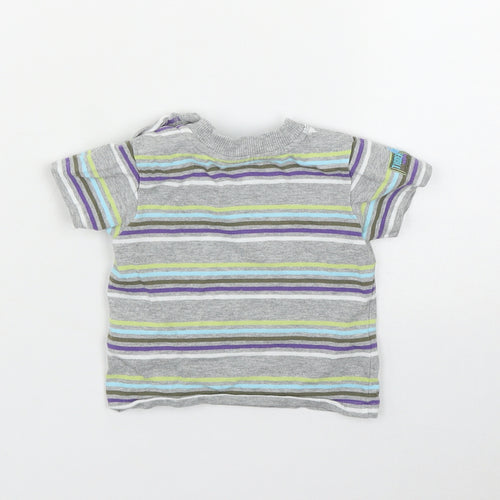 Disney Boys Grey Striped Cotton Basic T-Shirt Size 3-6 Months Round Neck Button