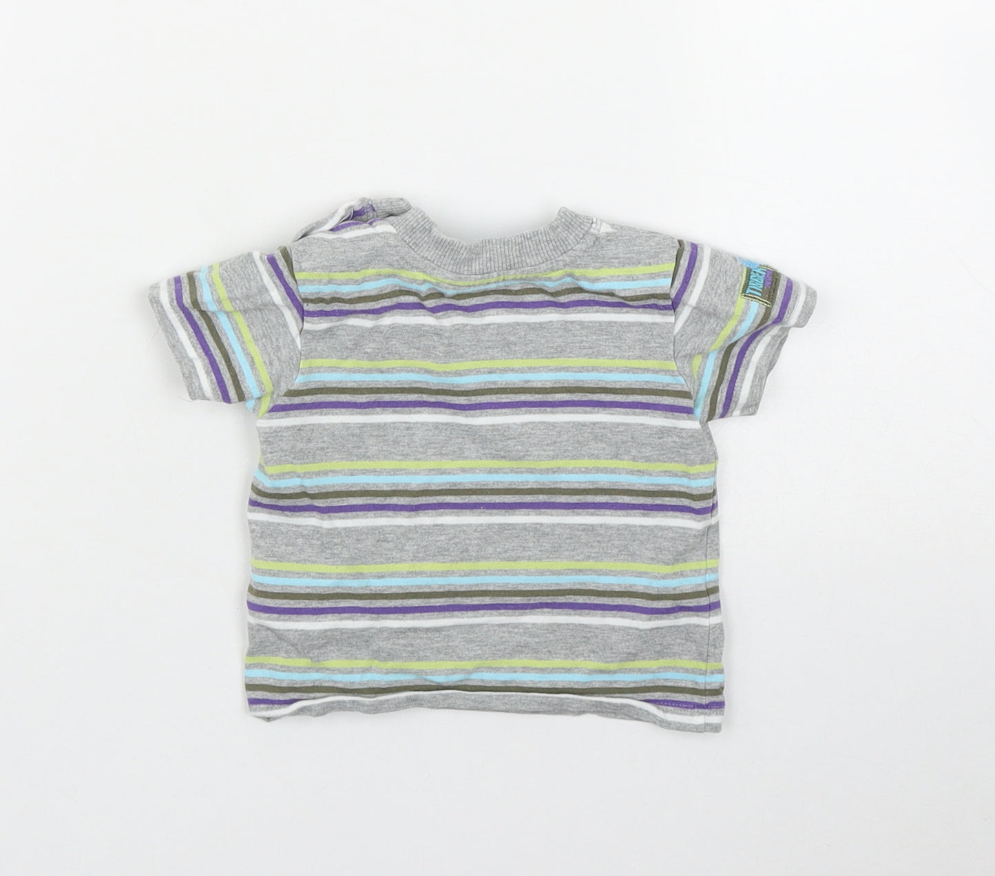 Disney Boys Grey Striped Cotton Basic T-Shirt Size 3-6 Months Round Neck Button