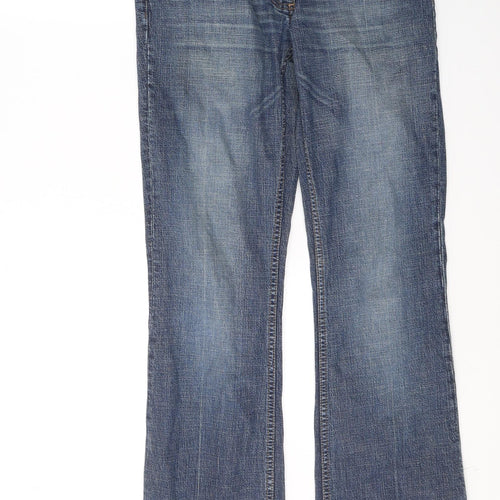River Island Womens Blue  Cotton Flared Jeans Size 12 L34 in Regular Button