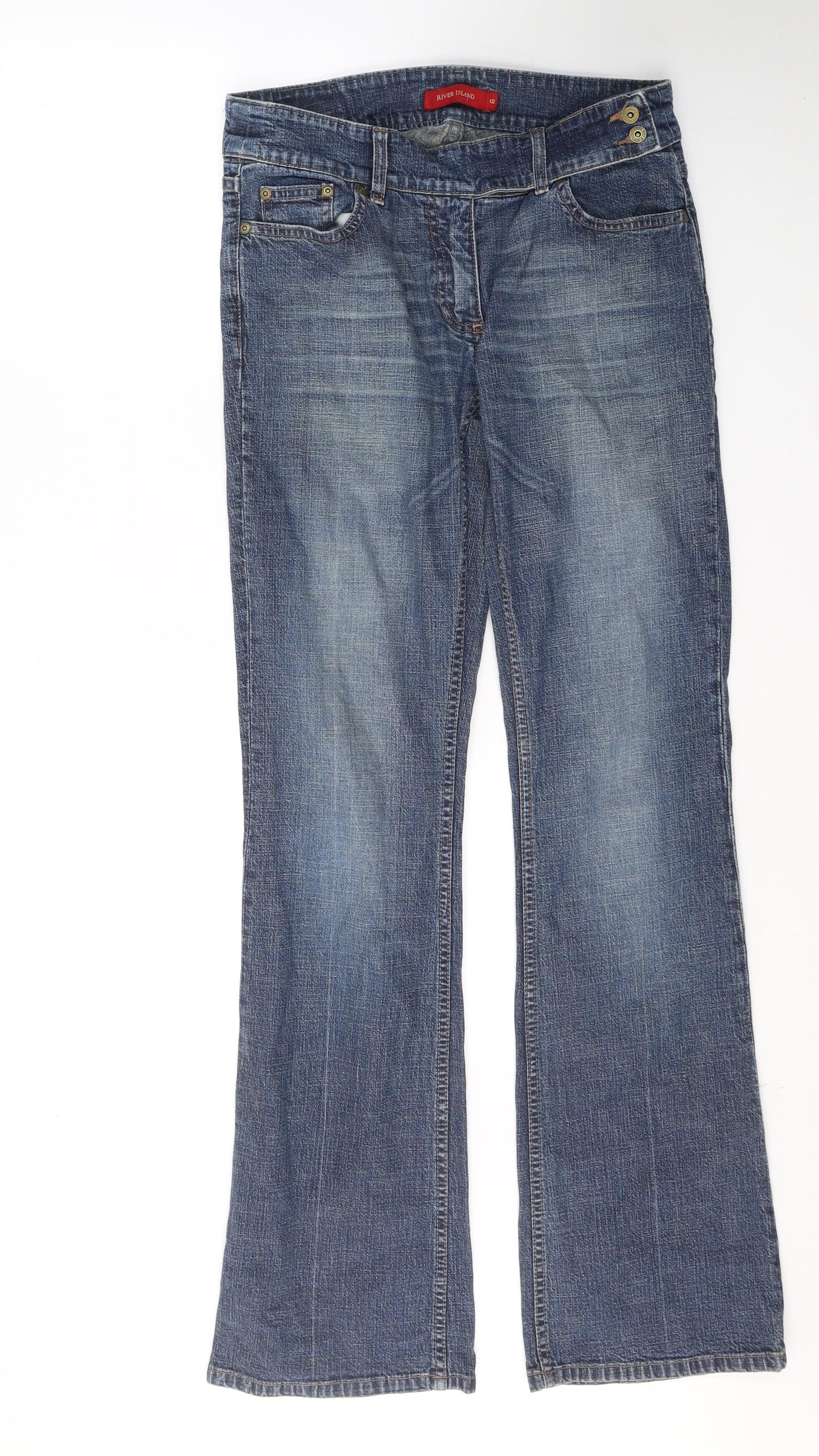 River Island Womens Blue  Cotton Flared Jeans Size 12 L34 in Regular Button