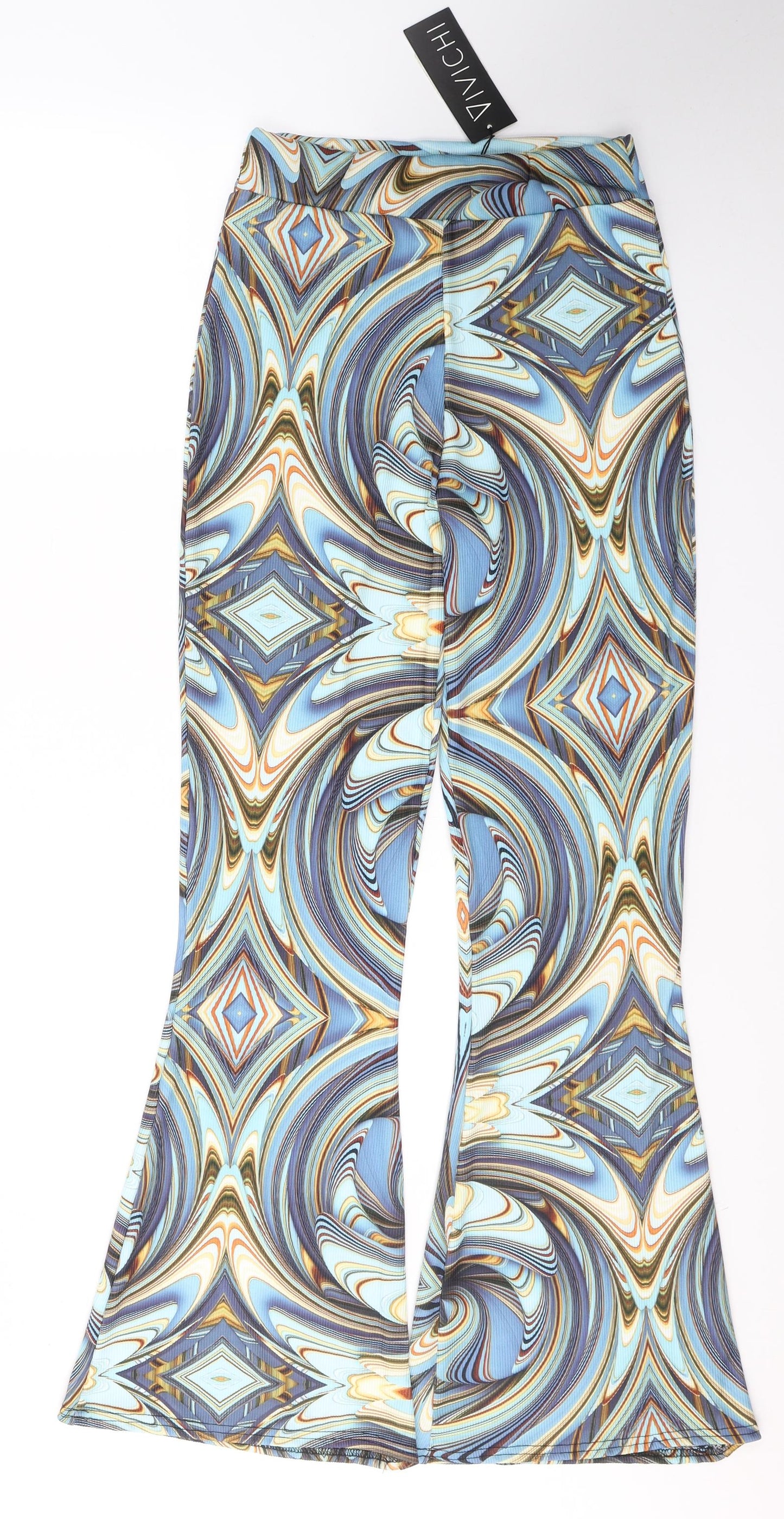 Vivichi Womens Blue Geometric Polyester Jegging Trousers Size M L31 in Regular  - Festival wear Flares