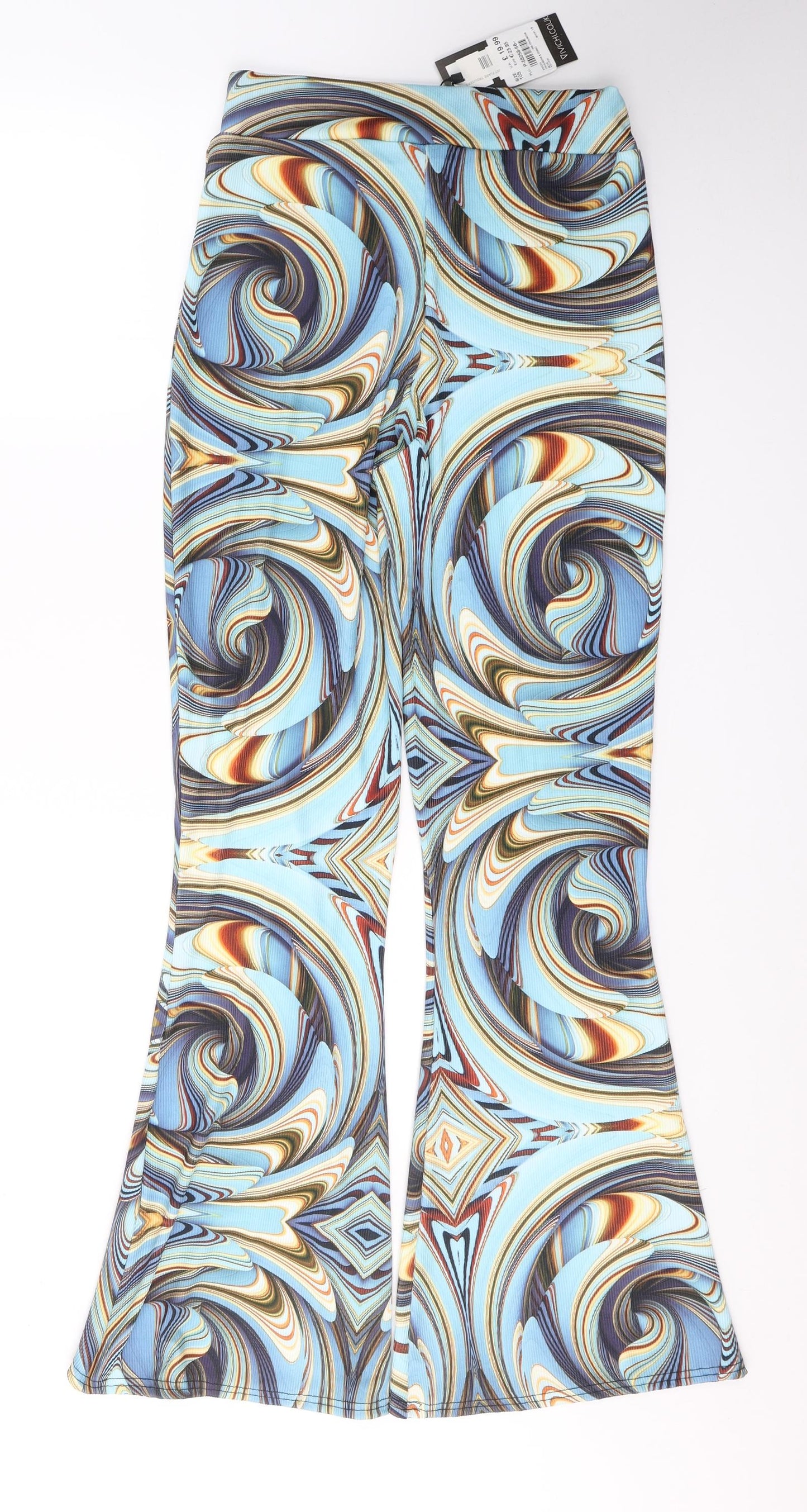 Vivichi Womens Blue Geometric Polyester Jegging Trousers Size M L31 in Regular  - Festival wear Flares