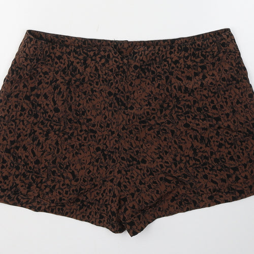 Miss Selfridge Womens Brown Animal Print Polyester Hot Pants Shorts Size 10 L3 in Regular Button
