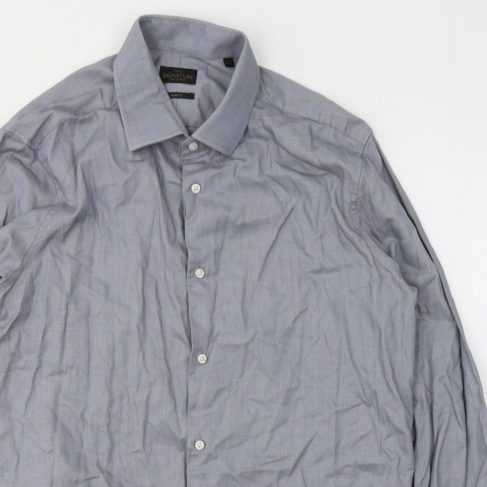 NEXT Mens Grey  Cotton  Button-Up Size 17 Collared Button
