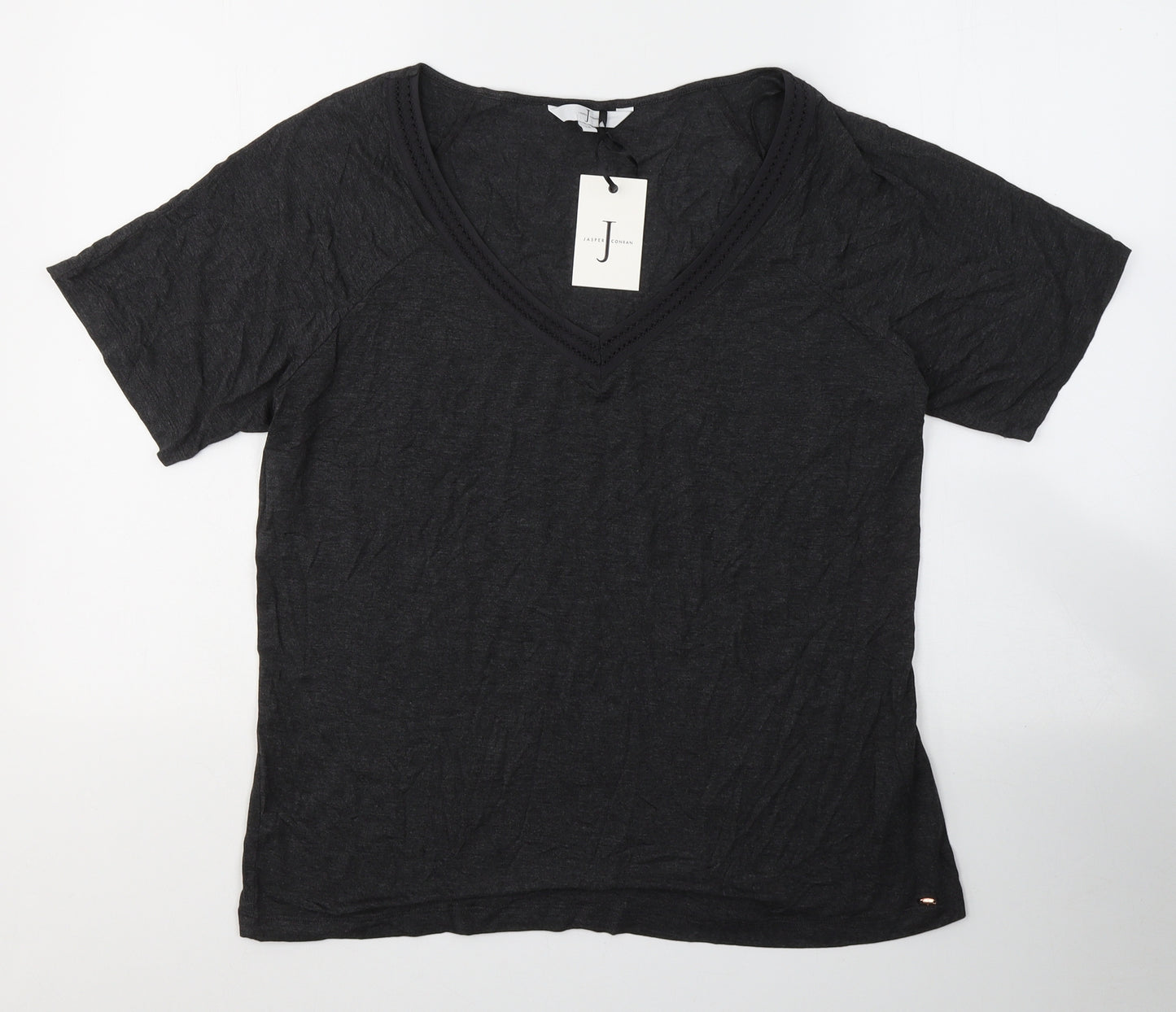 Jasper Conran Womens Grey  Viscose Basic T-Shirt Size 14 V-Neck