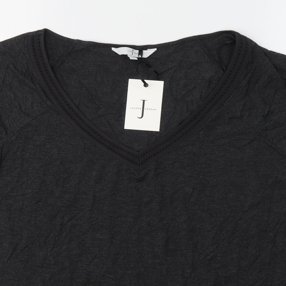 Jasper Conran Womens Grey  Viscose Basic T-Shirt Size 14 V-Neck
