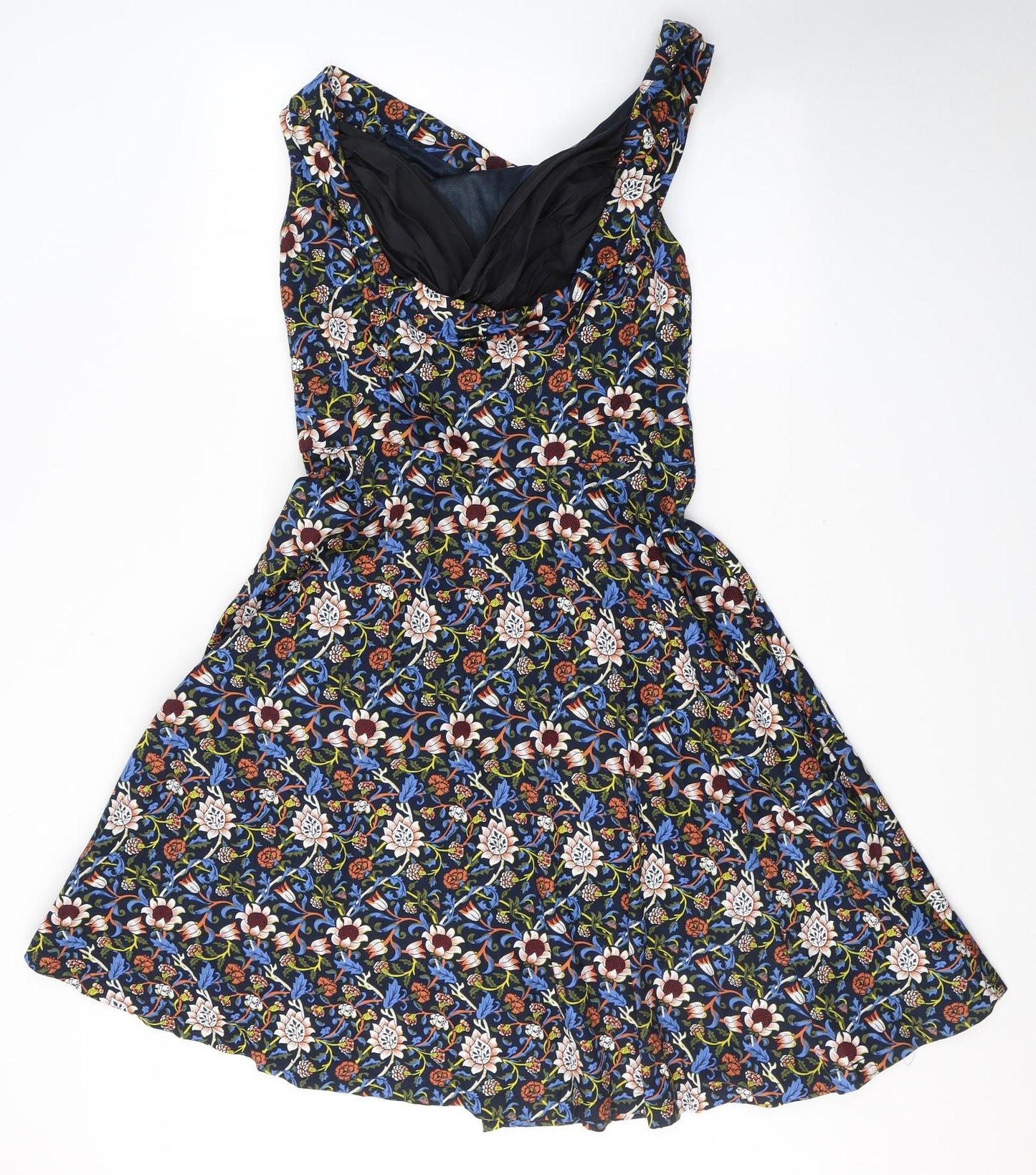 Lindy Bop Womens Blue Floral Cotton Fit & Flare  Size 16  V-Neck Zip