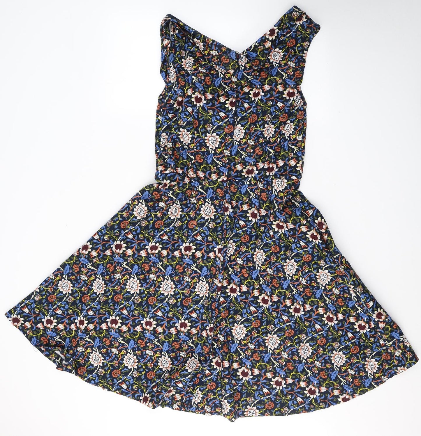 Lindy Bop Womens Blue Floral Cotton Fit & Flare  Size 16  V-Neck Zip